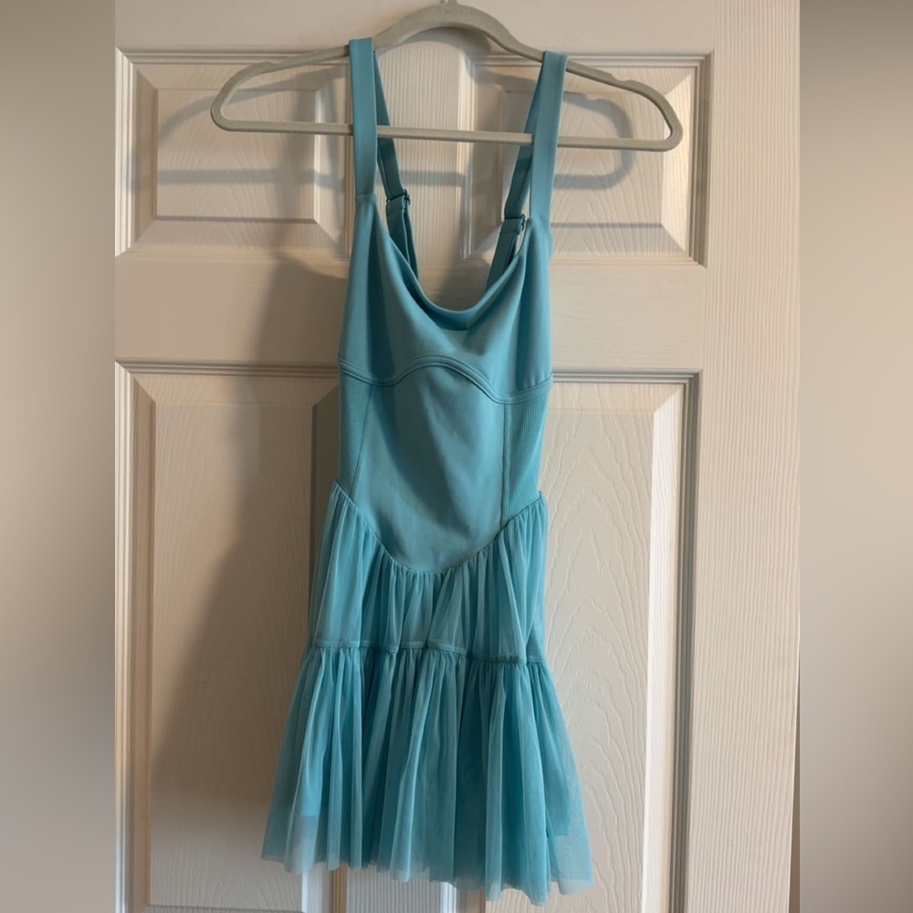 POPFLEX Aqua Blue Dance Dress with Tulle Skirt